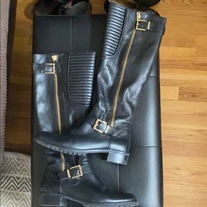 Vince Camuto tall black boots with gold detail